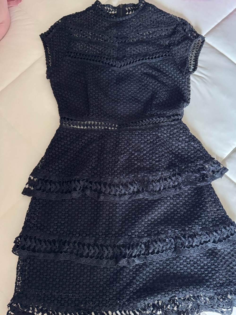 Y.A.S navy Lace Tiered Short-Sleeve Dress